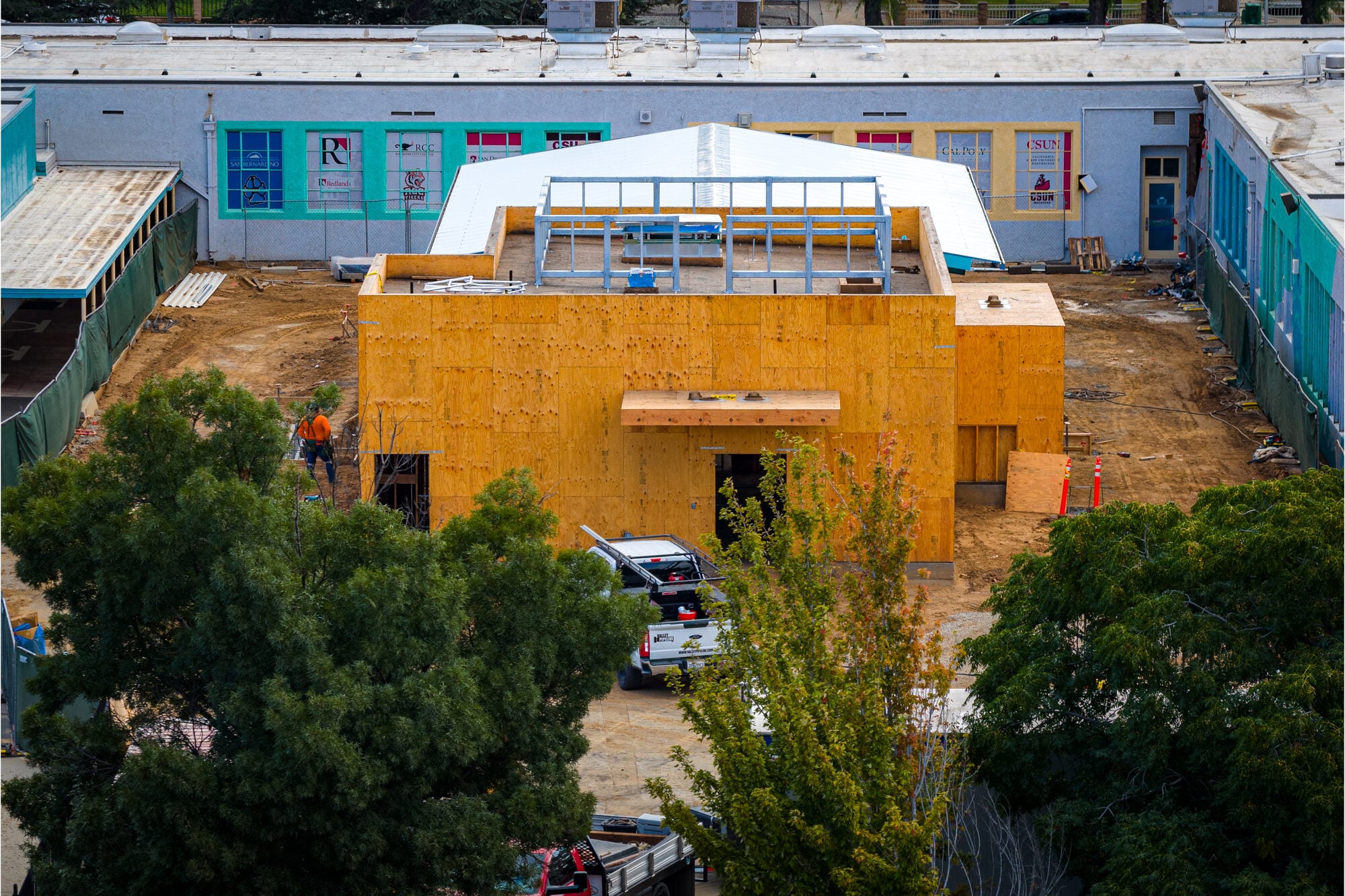 Aerial view of the Palm Innovation Academy kitchen building under construction