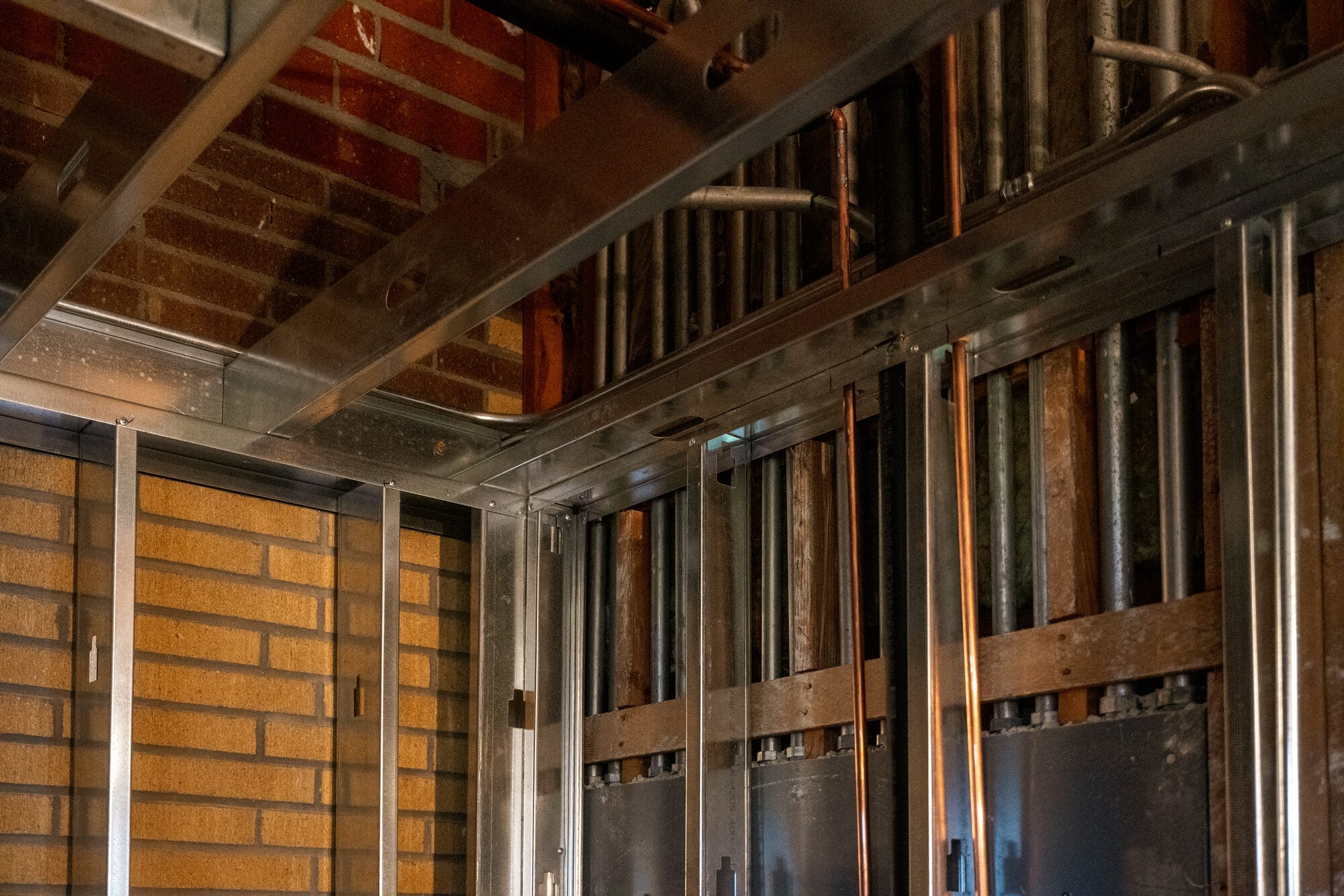 Metal stud framing with electrical rough in at the probation facility