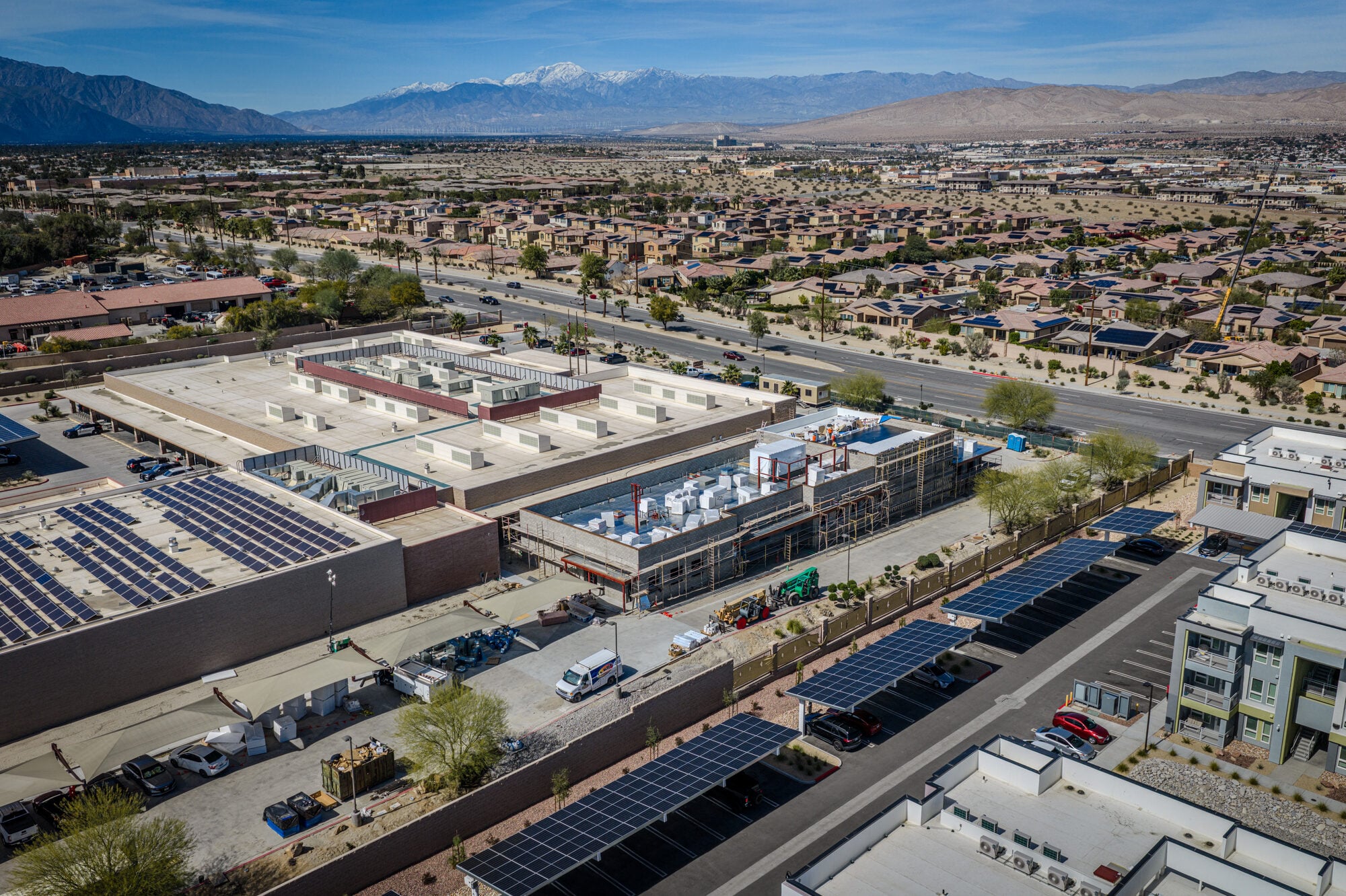 Aerial progress view of the Palm Desert Sheriff Station dispatch expansion under construction