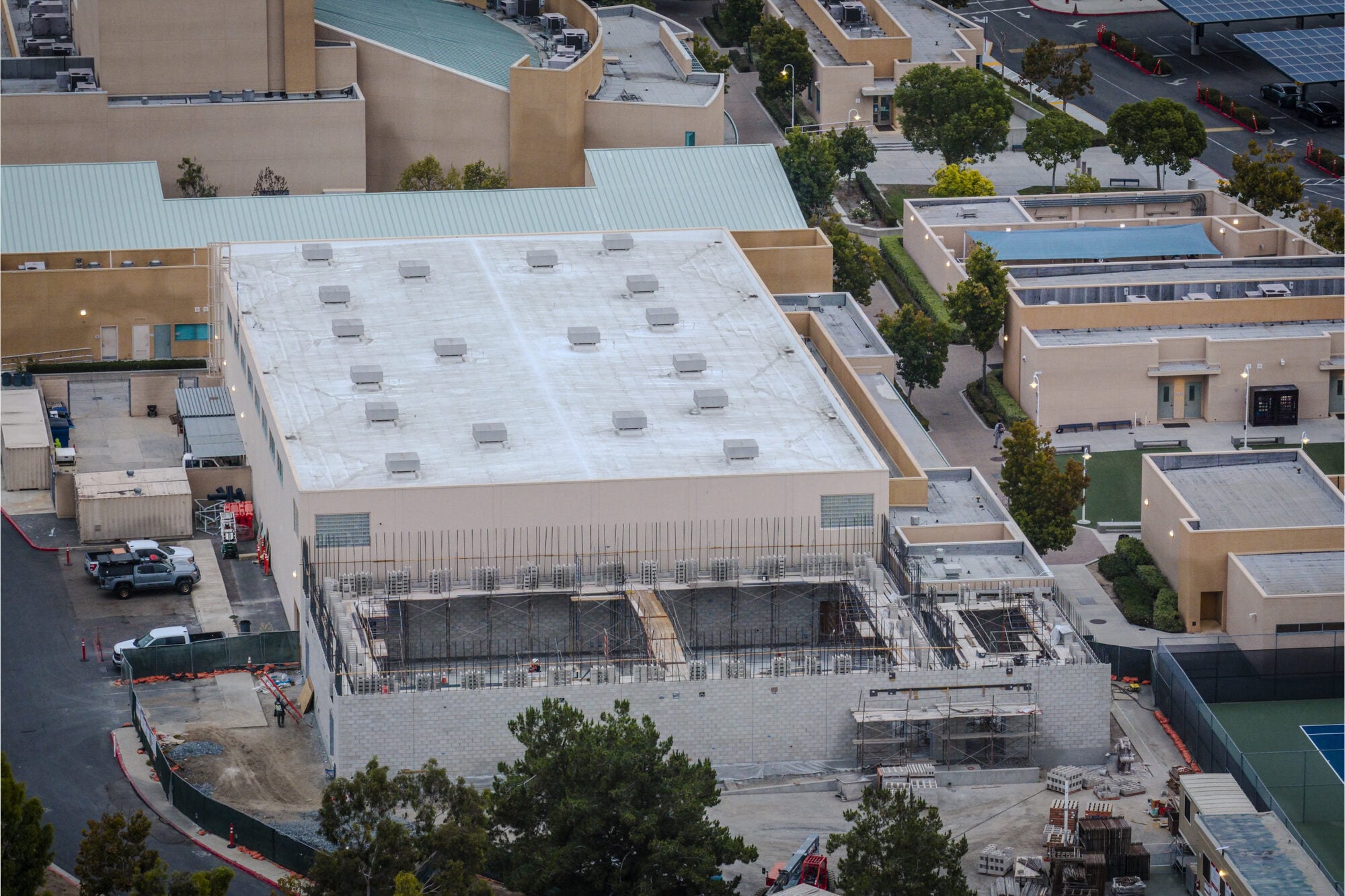 Aerial view across the Northwood High School campus during construction